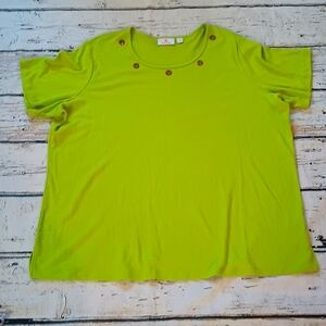 Quacker Factory Lime Green Pink Rhinestone Grommet Detail T Shirt 2X